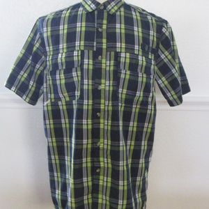 Big Sky Outfitters Men’s M Short Sleeve Collared Casual Blue Green Plaid Button
